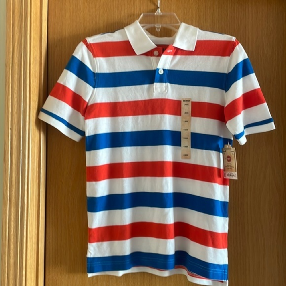 Urban Pipeline Boy’s Striped Cotton Polo Shirt Blue Orange White Large NWT